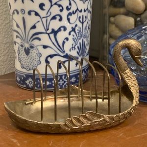 Vintage Brass Swan Letter Mail Holder Desk Home